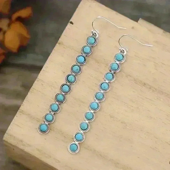 Faux Turquoise Dangle Earrings - Picture 1 of 2